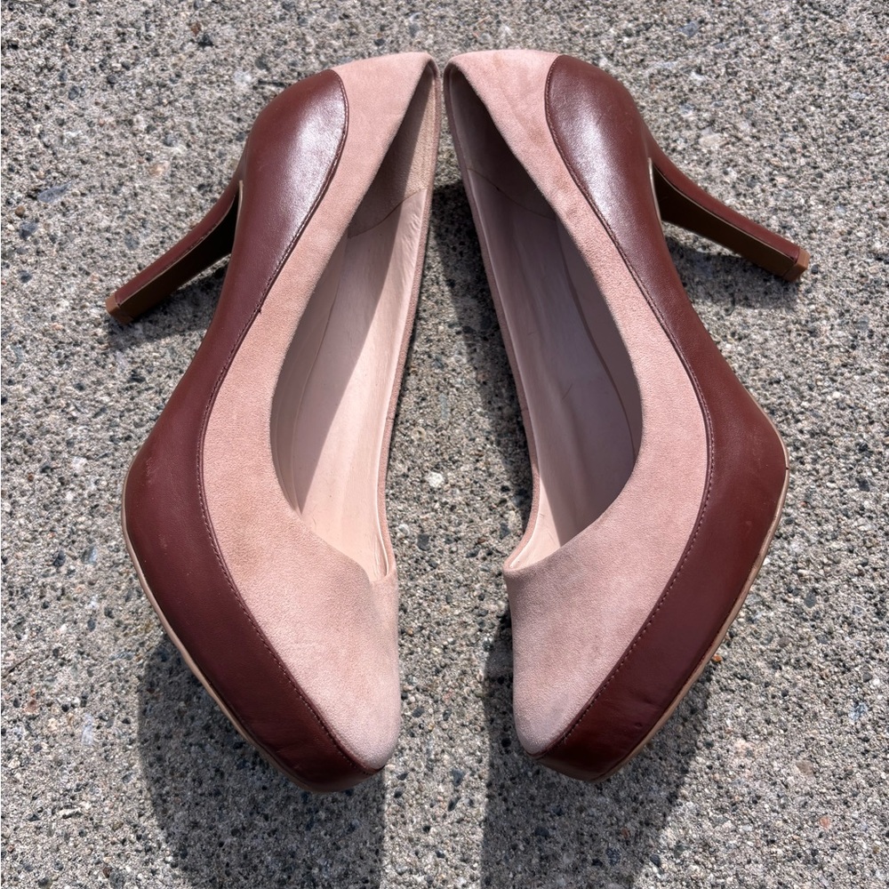 Rockport leather and suede two tone brown and nude pumps 9 wide